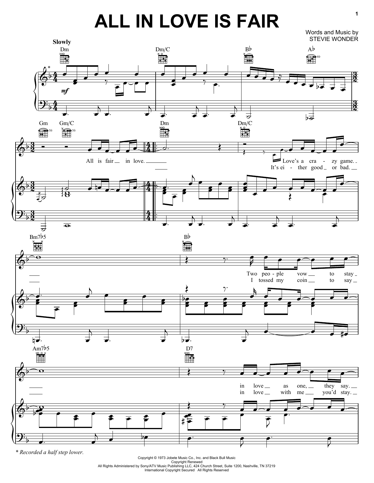 Download Stevie Wonder All In Love Is Fair Sheet Music and learn how to play Piano PDF digital score in minutes