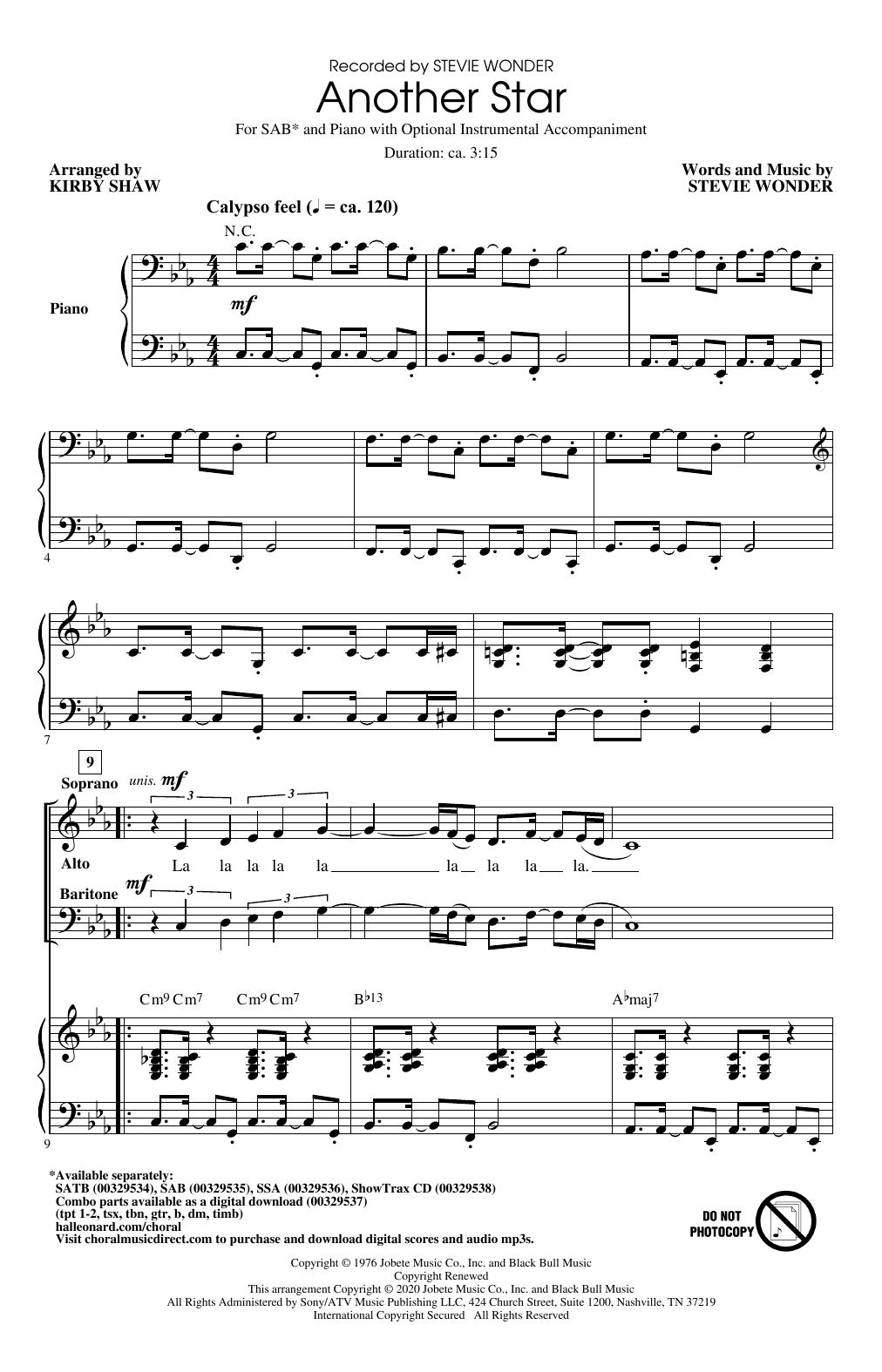 Download Stevie Wonder Another Star (arr. Kirby Shaw) Sheet Music and learn how to play SATB Choir PDF digital score in minutes
