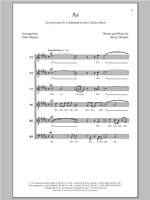 Download Stevie Wonder As (arr. Deke Sharon) Sheet Music and learn how to play Choral PDF digital score in minutes