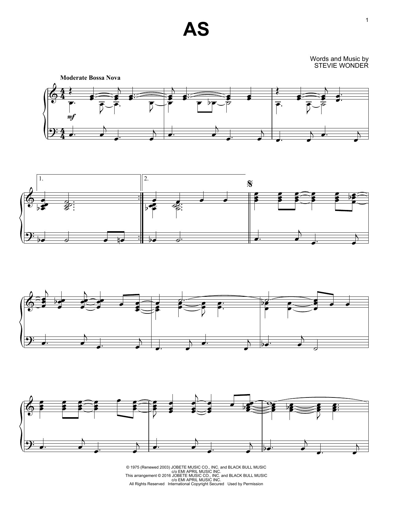 Download Stevie Wonder As Sheet Music and learn how to play Piano PDF digital score in minutes
