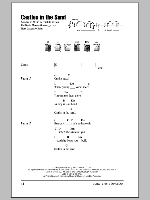 Download Stevie Wonder Castles In The Sand Sheet Music and learn how to play Lyrics & Chords PDF digital score in minutes