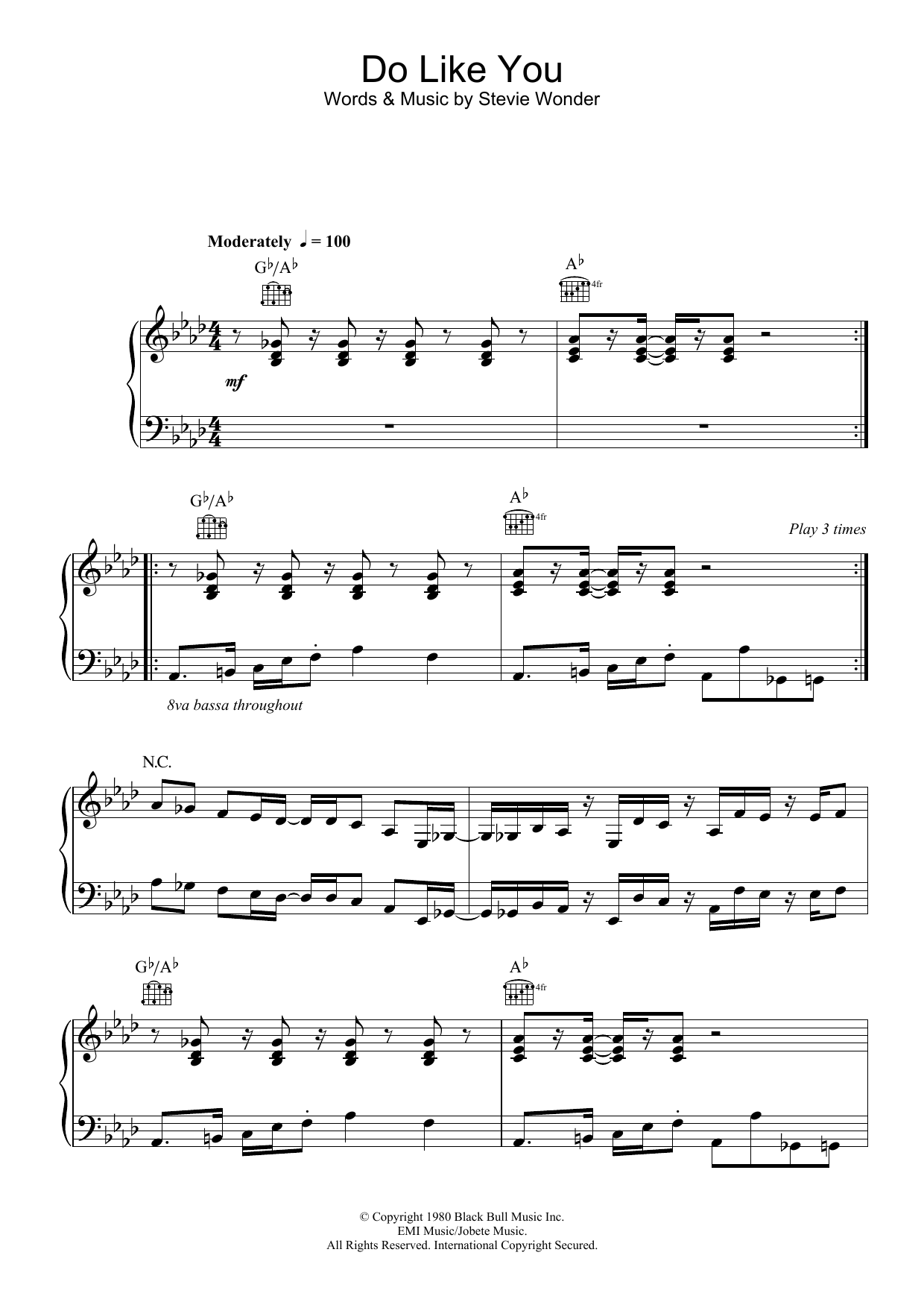 Download Stevie Wonder Do Like You Sheet Music and learn how to play Piano, Vocal & Guitar PDF digital score in minutes