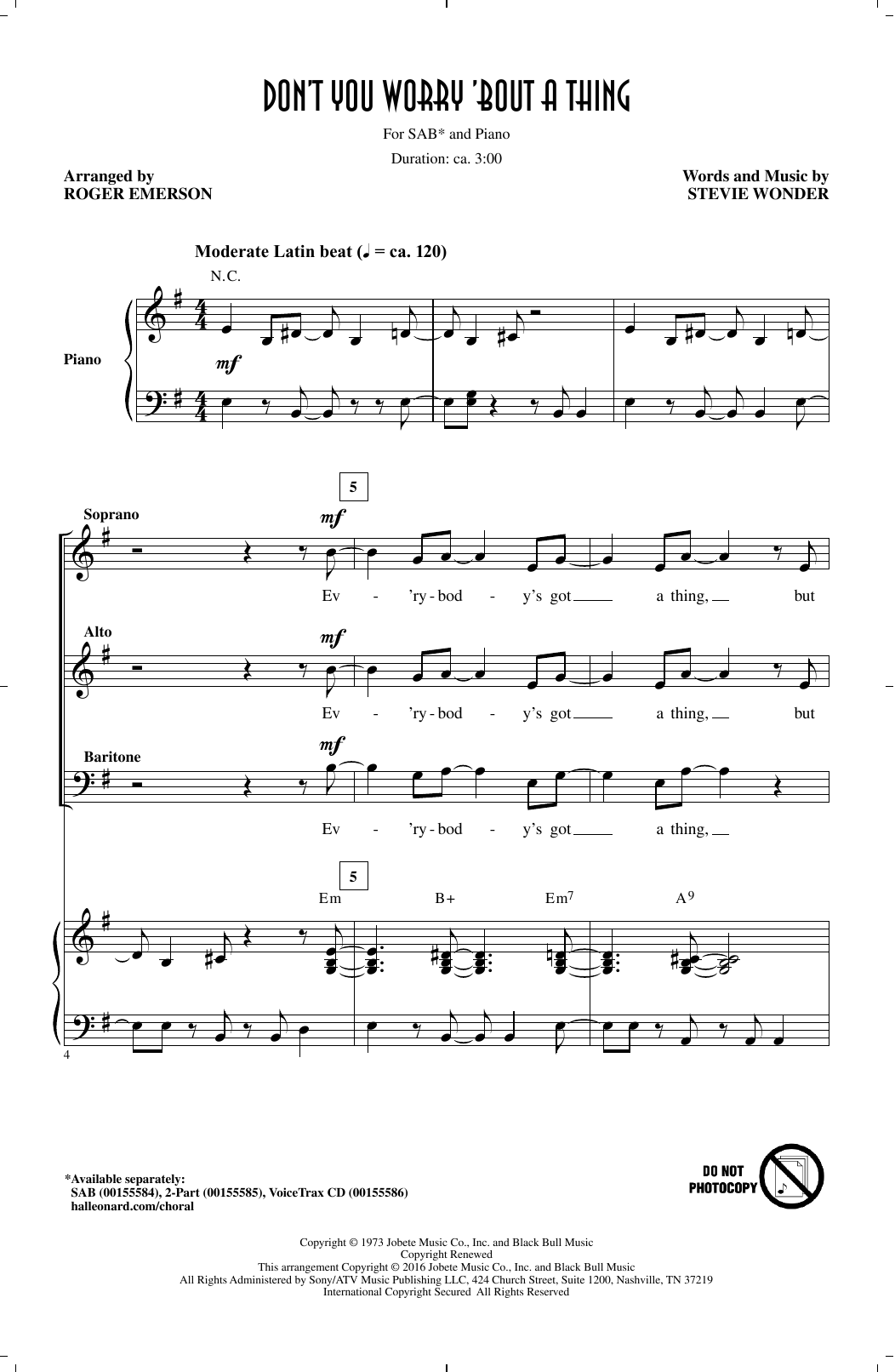 Download Roger Emerson Don't You Worry 'Bout A Thing Sheet Music and learn how to play 2-Part Choir PDF digital score in minutes