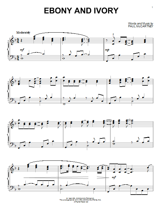 Download Paul McCartney and Stevie Wonder Ebony And Ivory Sheet Music and learn how to play Piano PDF digital score in minutes