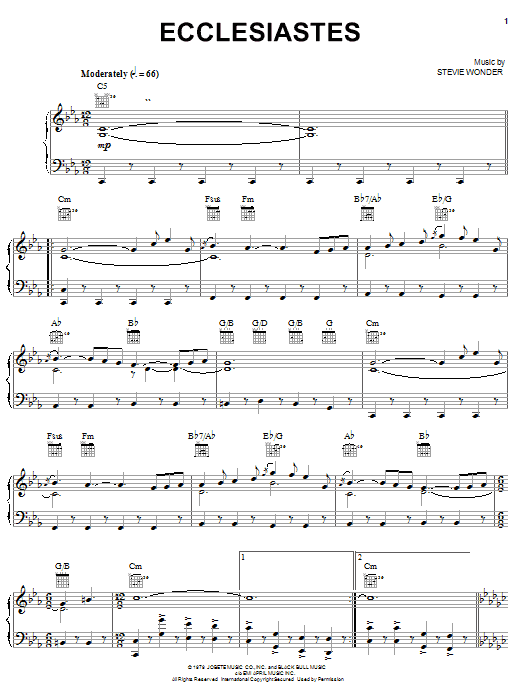 Download Stevie Wonder Ecclesiastes Sheet Music and learn how to play Piano, Vocal & Guitar (Right-Hand Melody) PDF digital score in minutes