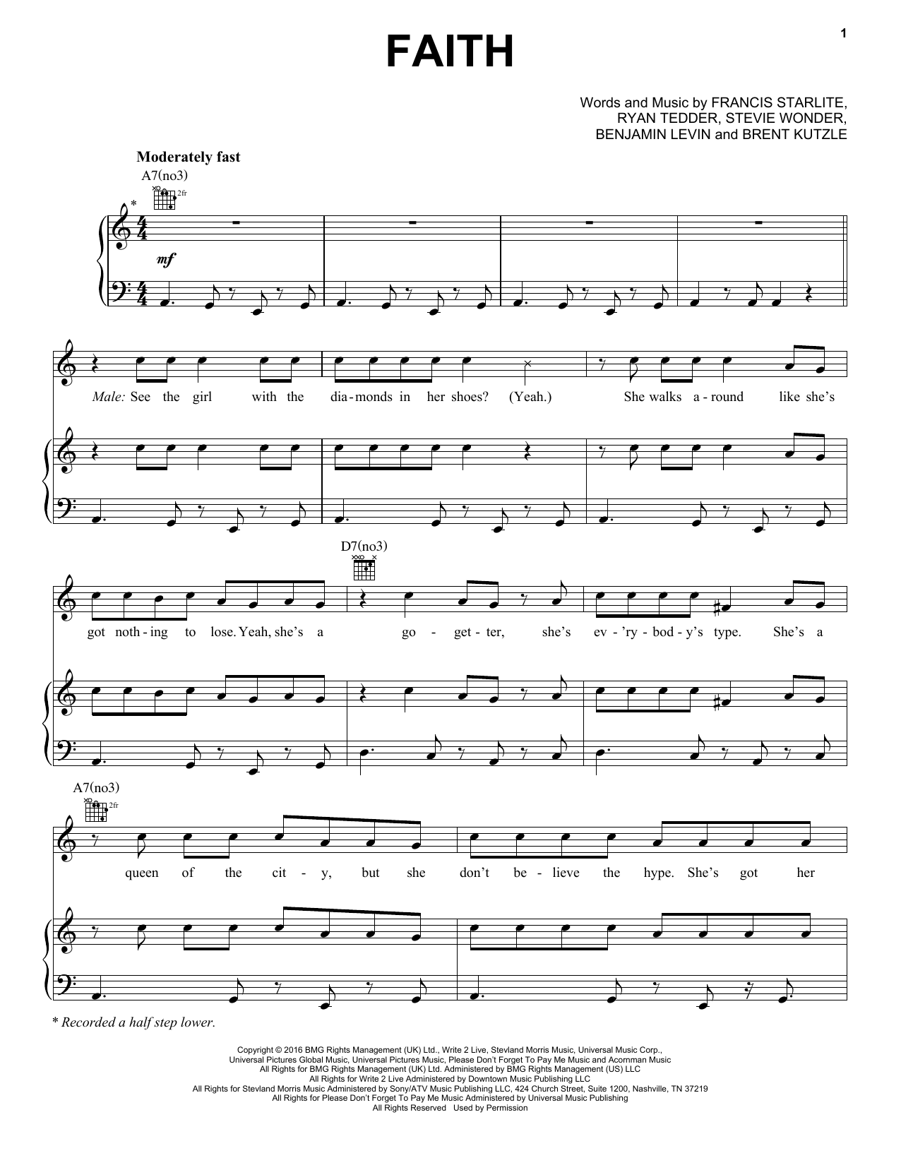 Download Stevie Wonder Faith (feat. Ariana Grande) Sheet Music and learn how to play Piano, Vocal & Guitar (Right-Hand Melody) PDF digital score in minutes