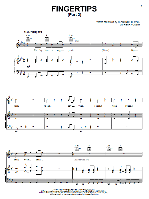 Download Stevie Wonder Fingertips (Part 2) Sheet Music and learn how to play Piano, Vocal & Guitar (Right-Hand Melody) PDF digital score in minutes