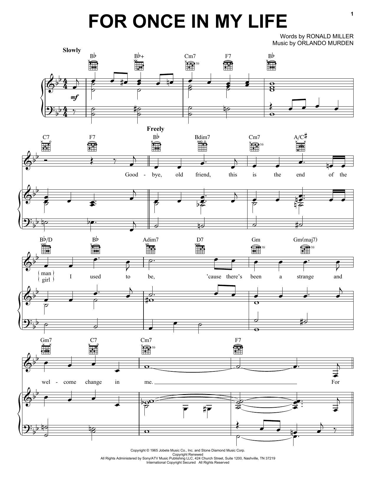 Download Stevie Wonder For Once In My Life Sheet Music and learn how to play Lyrics & Chords PDF digital score in minutes