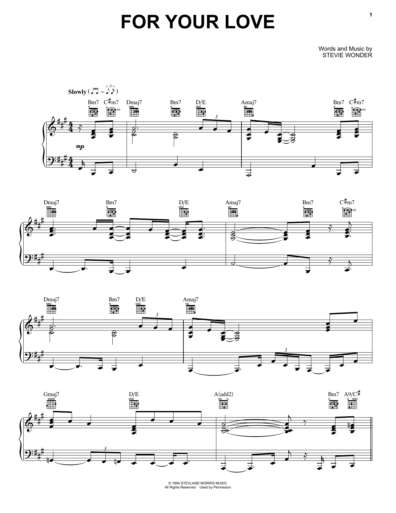 Download Stevie Wonder For Your Love Sheet Music and learn how to play Piano, Vocal & Guitar Chords (Right-Hand Melody) PDF digital score in minutes