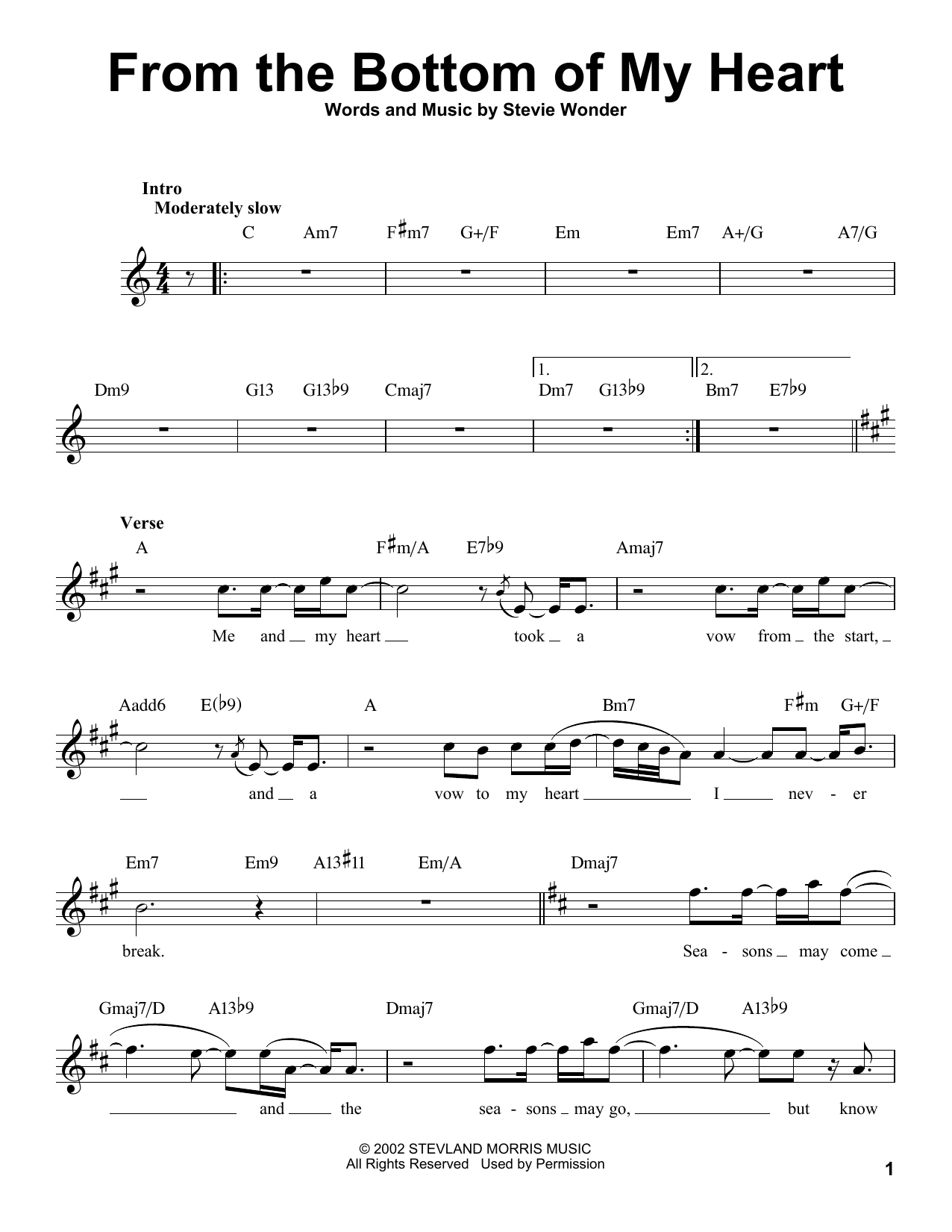Download Stevie Wonder From The Bottom Of My Heart Sheet Music and learn how to play Pro Vocal PDF digital score in minutes
