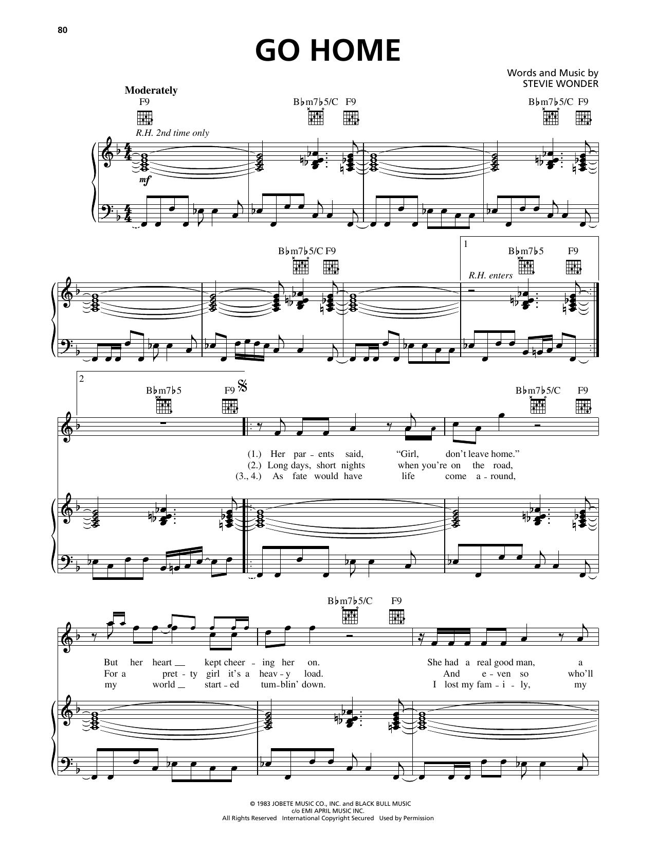 Download Stevie Wonder Go Home Sheet Music and learn how to play Piano, Vocal & Guitar Chords (Right-Hand Melody) PDF digital score in minutes