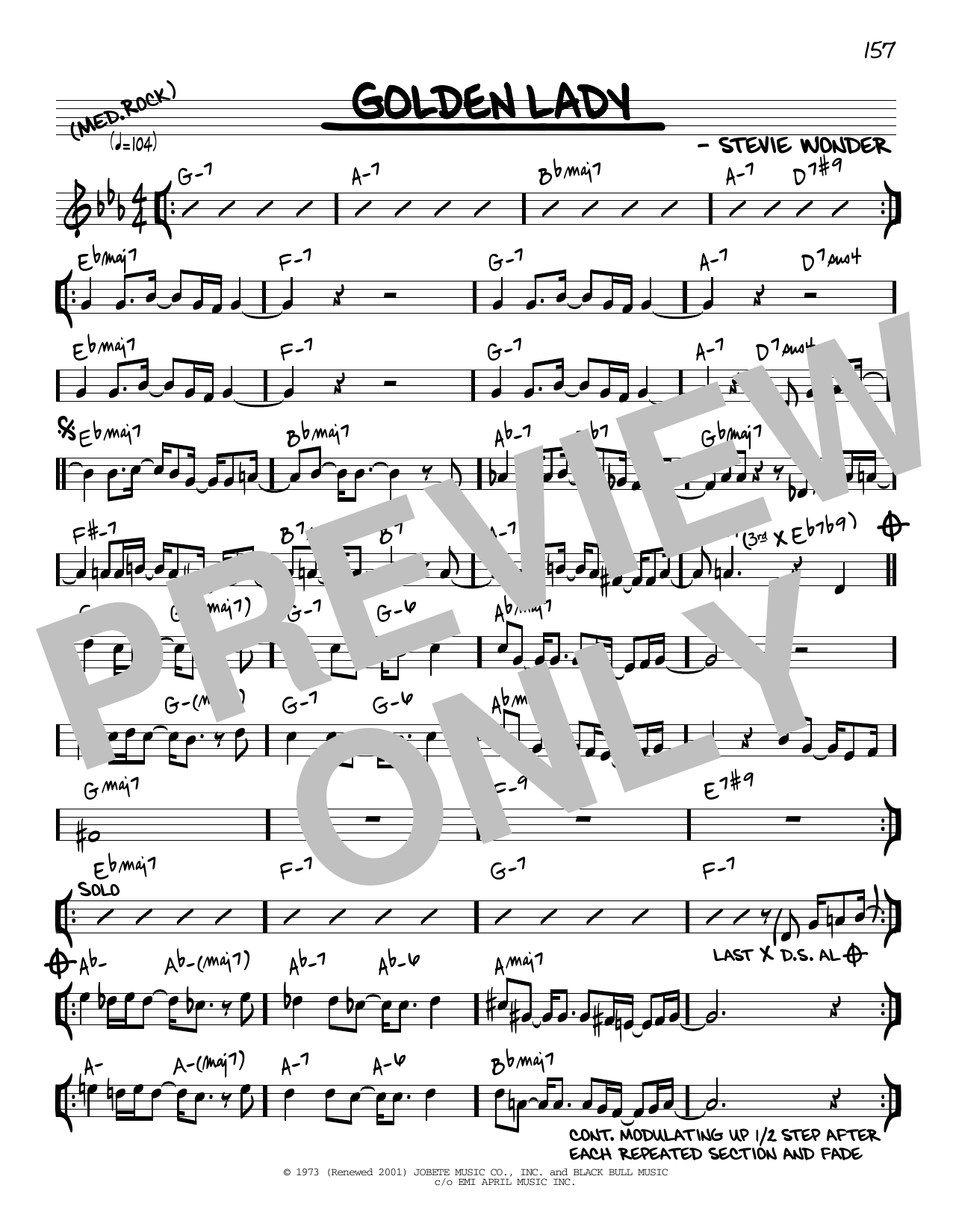 Download Stevie Wonder Golden Lady [Reharmonized version] (arr. Jack Grassel) Sheet Music and learn how to play Real Book – Melody & Chords PDF digital score in minutes