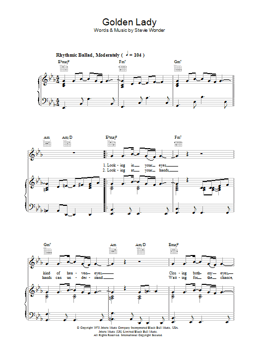 Download Stevie Wonder Golden Lady Sheet Music and learn how to play Piano, Vocal & Guitar (Right-Hand Melody) PDF digital score in minutes