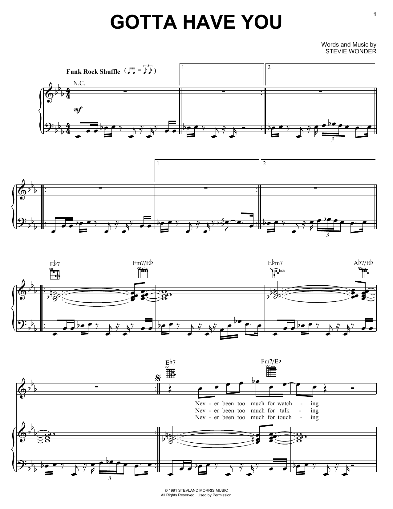 Download Stevie Wonder Gotta Have You Sheet Music and learn how to play Piano, Vocal & Guitar Chords (Right-Hand Melody) PDF digital score in minutes