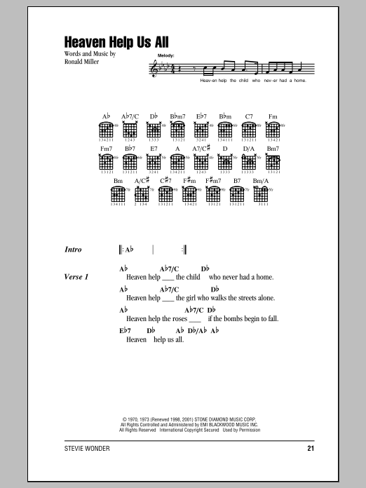 Download Stevie Wonder Heaven Help Us All Sheet Music and learn how to play Easy Guitar PDF digital score in minutes