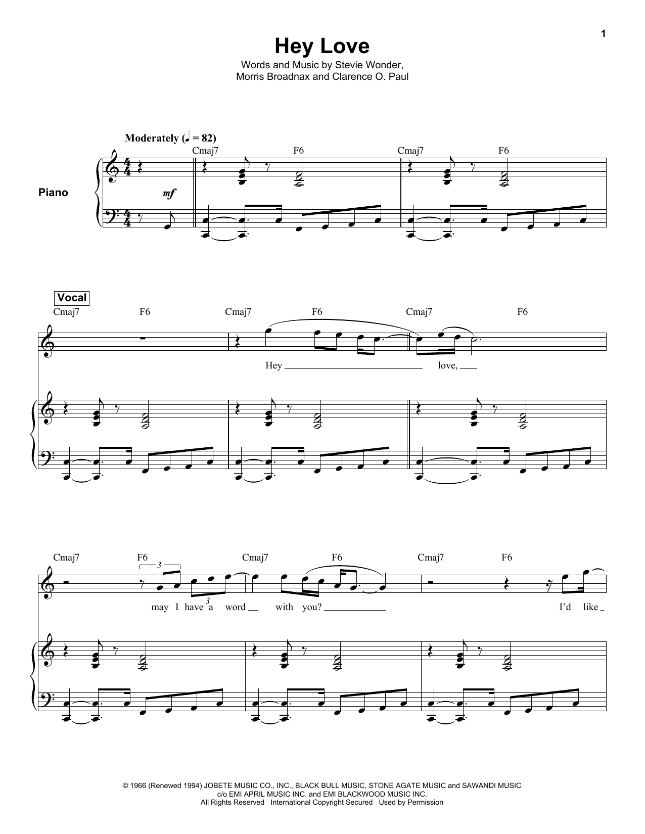 Download Stevie Wonder Hey Love Sheet Music and learn how to play Keyboard Transcription PDF digital score in minutes