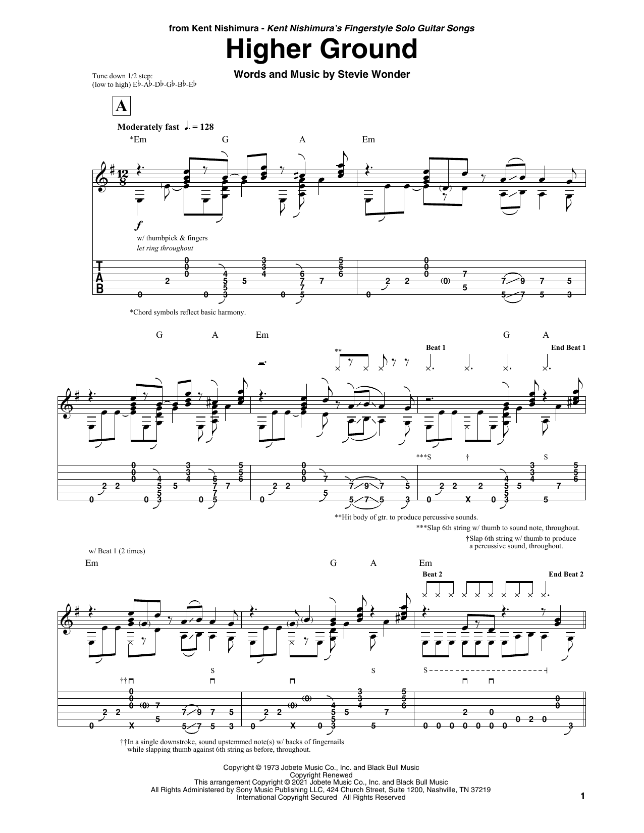 Download Stevie Wonder Higher Ground (arr. Kent Nishimura) Sheet Music and learn how to play Solo Guitar PDF digital score in minutes