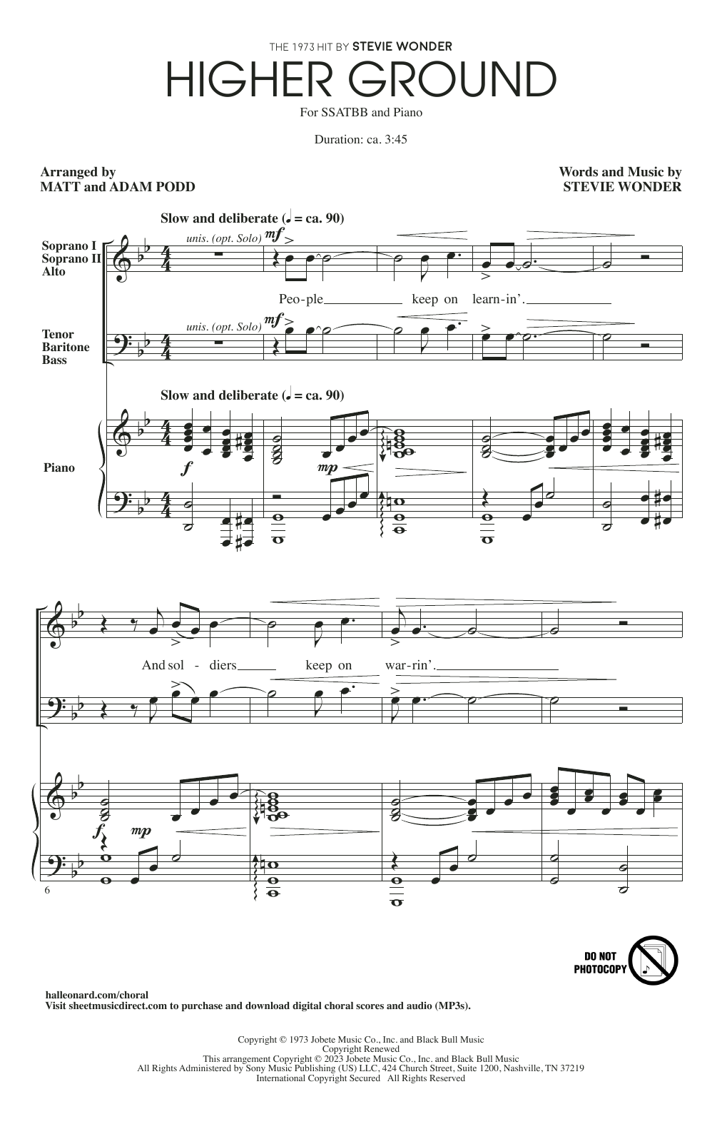 Download Stevie Wonder Higher Ground (arr. Matt and Adam Podd) Sheet Music and learn how to play SSATBB Choir PDF digital score in minutes