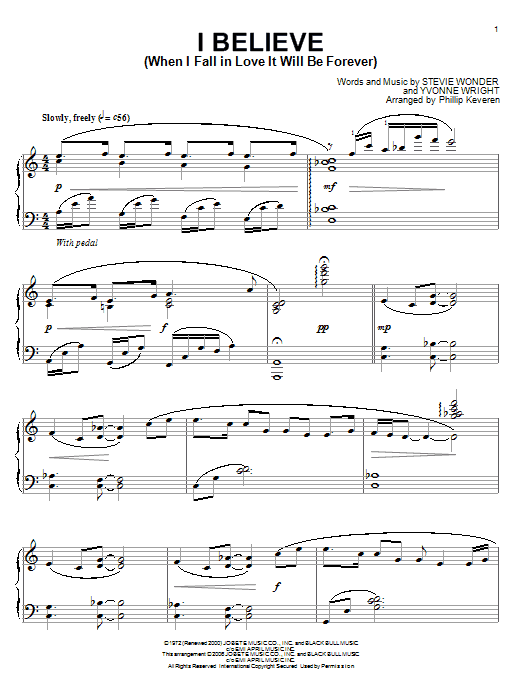 Download Stevie Wonder I Believe (When I Fall In Love It Will Be Forever) Sheet Music and learn how to play Piano PDF digital score in minutes