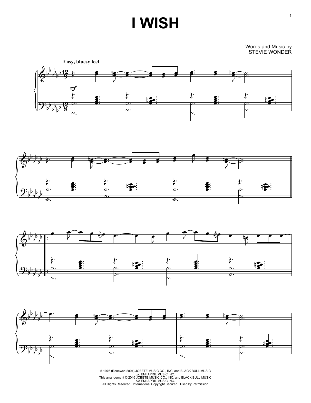 Download Stevie Wonder I Wish Sheet Music and learn how to play Piano PDF digital score in minutes