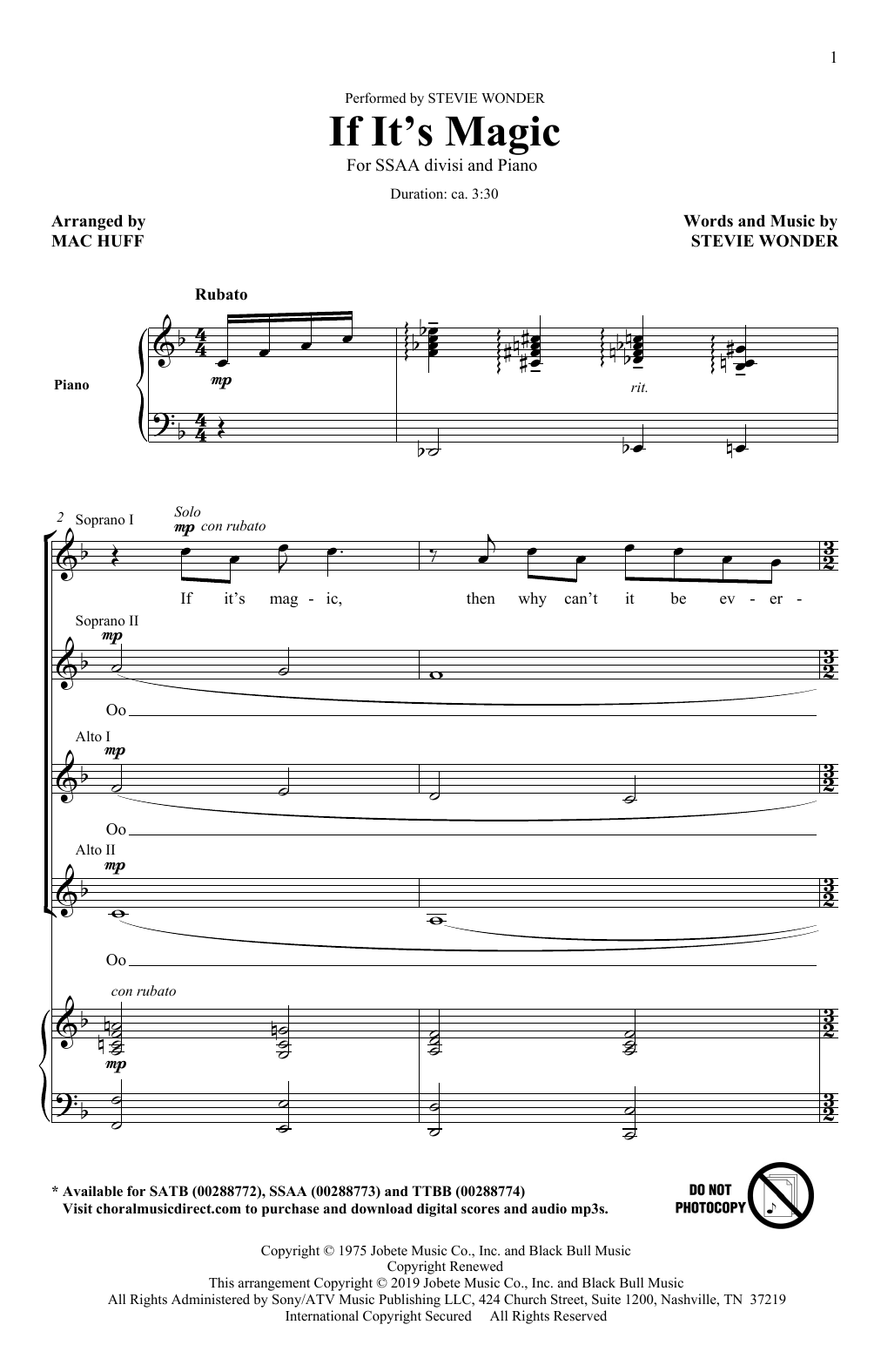 Download Stevie Wonder If It's Magic (arr. Mac Huff) Sheet Music and learn how to play SATB Choir PDF digital score in minutes