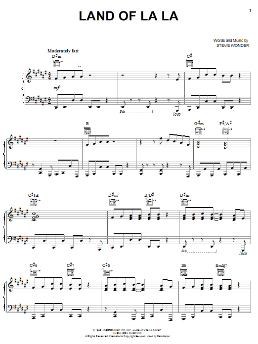 Download Stevie Wonder Land Of La La Sheet Music and learn how to play Lyrics & Chords PDF digital score in minutes