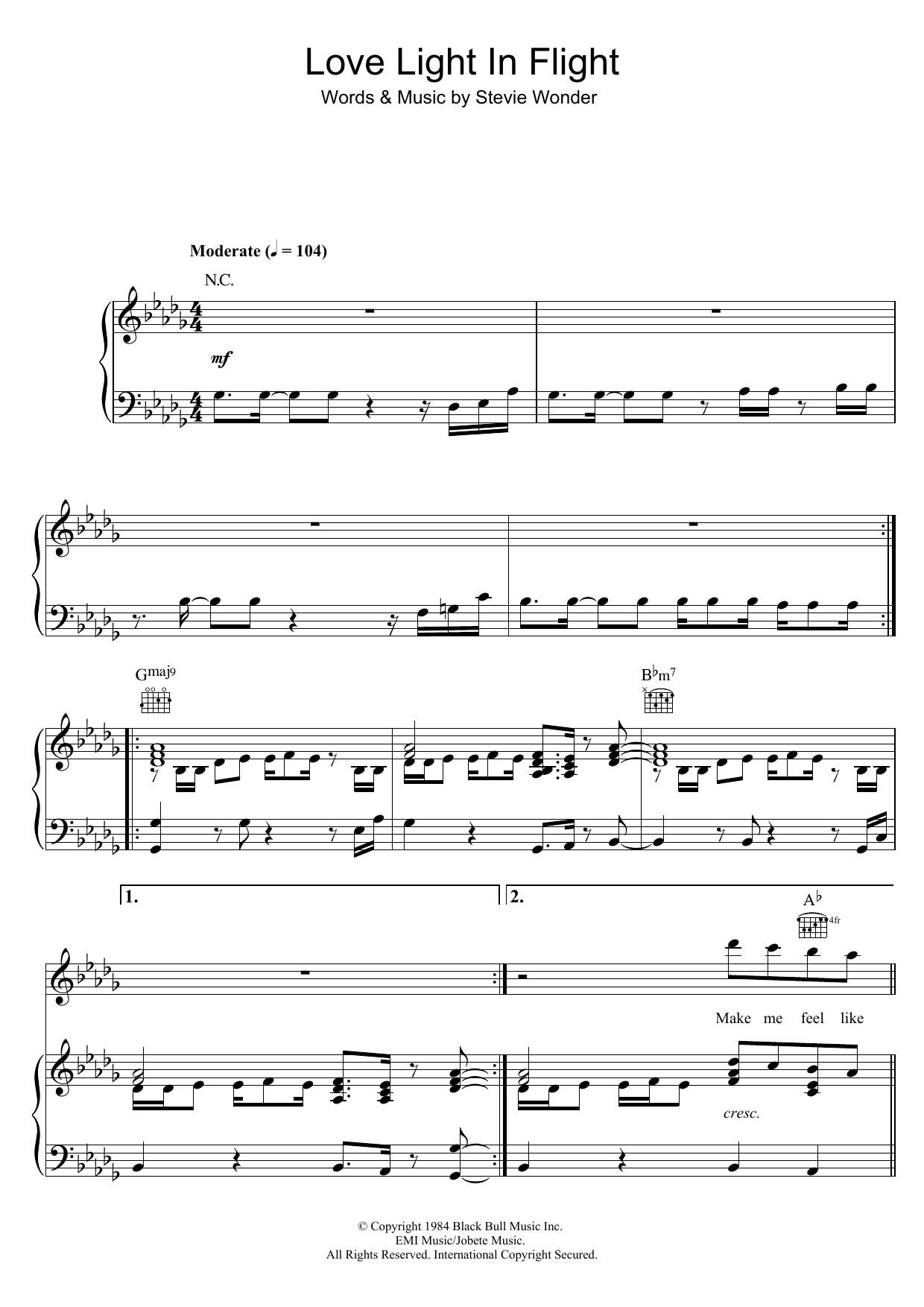 Download Stevie Wonder Love Light In Flight Sheet Music and learn how to play Piano, Vocal & Guitar (Right-Hand Melody) PDF digital score in minutes