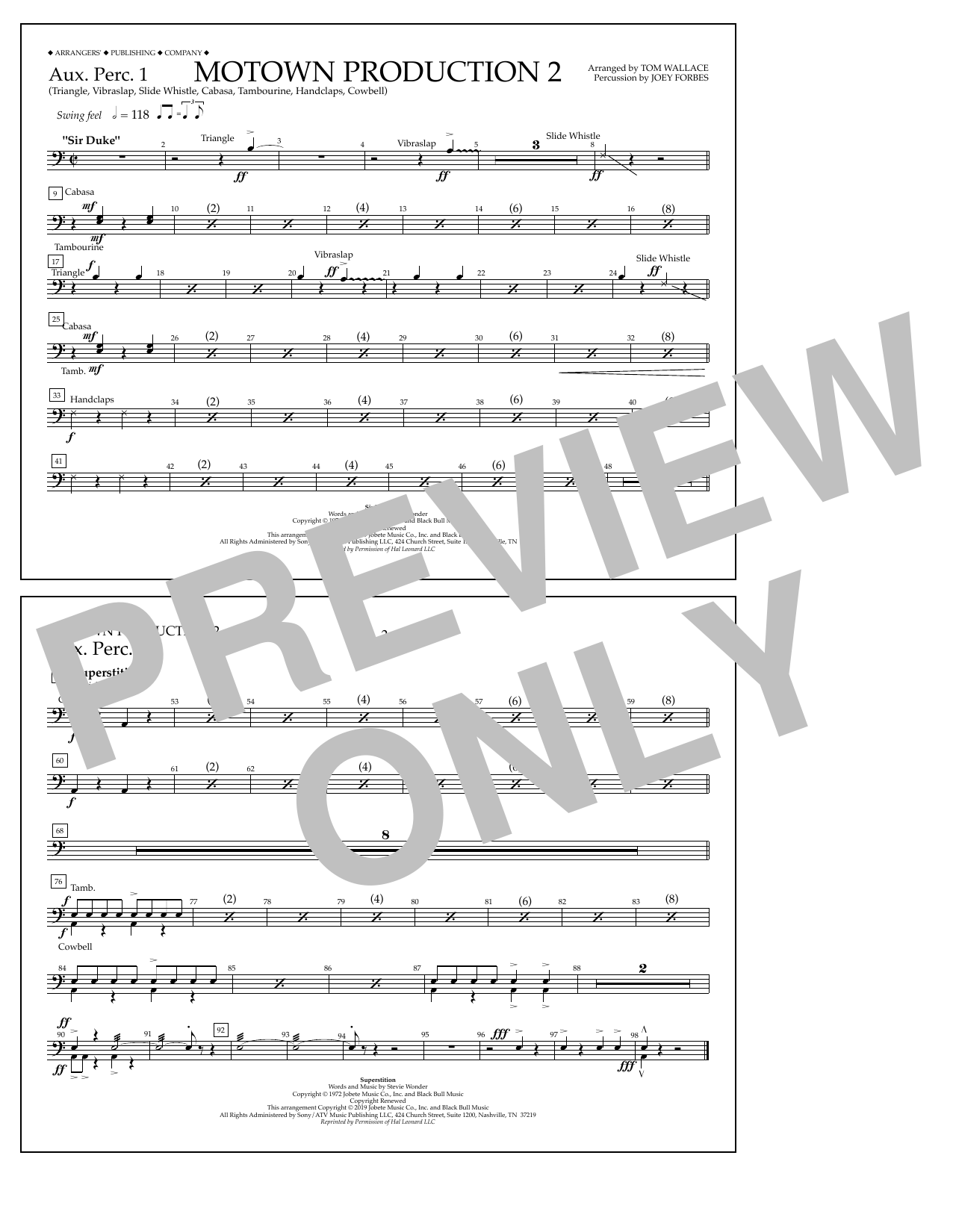 Download Stevie Wonder Motown Production 2 (arr. Tom Wallace) - Aux. Perc. 1 Sheet Music and learn how to play Marching Band PDF digital score in minutes