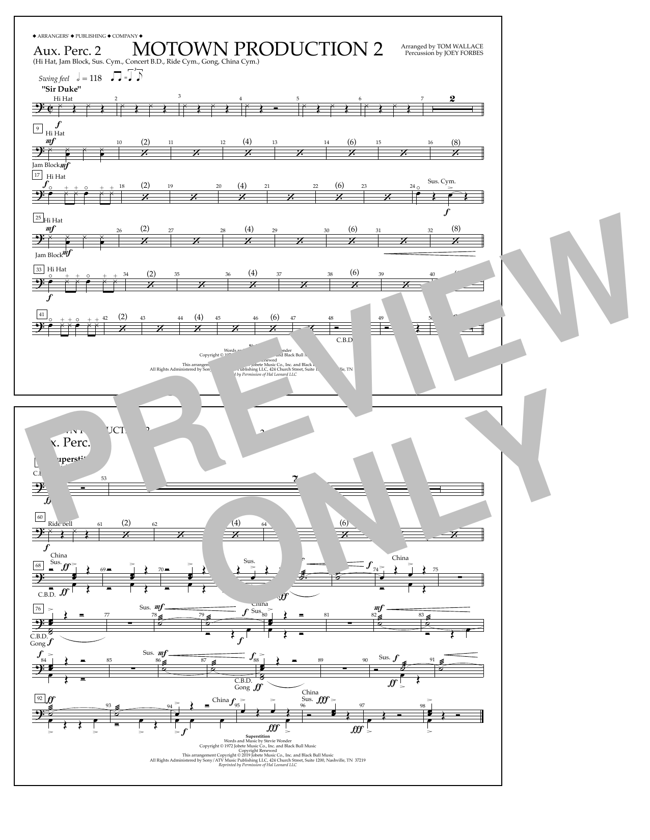 Download Stevie Wonder Motown Production 2 (arr. Tom Wallace) - Aux. Perc. 2 Sheet Music and learn how to play Marching Band PDF digital score in minutes
