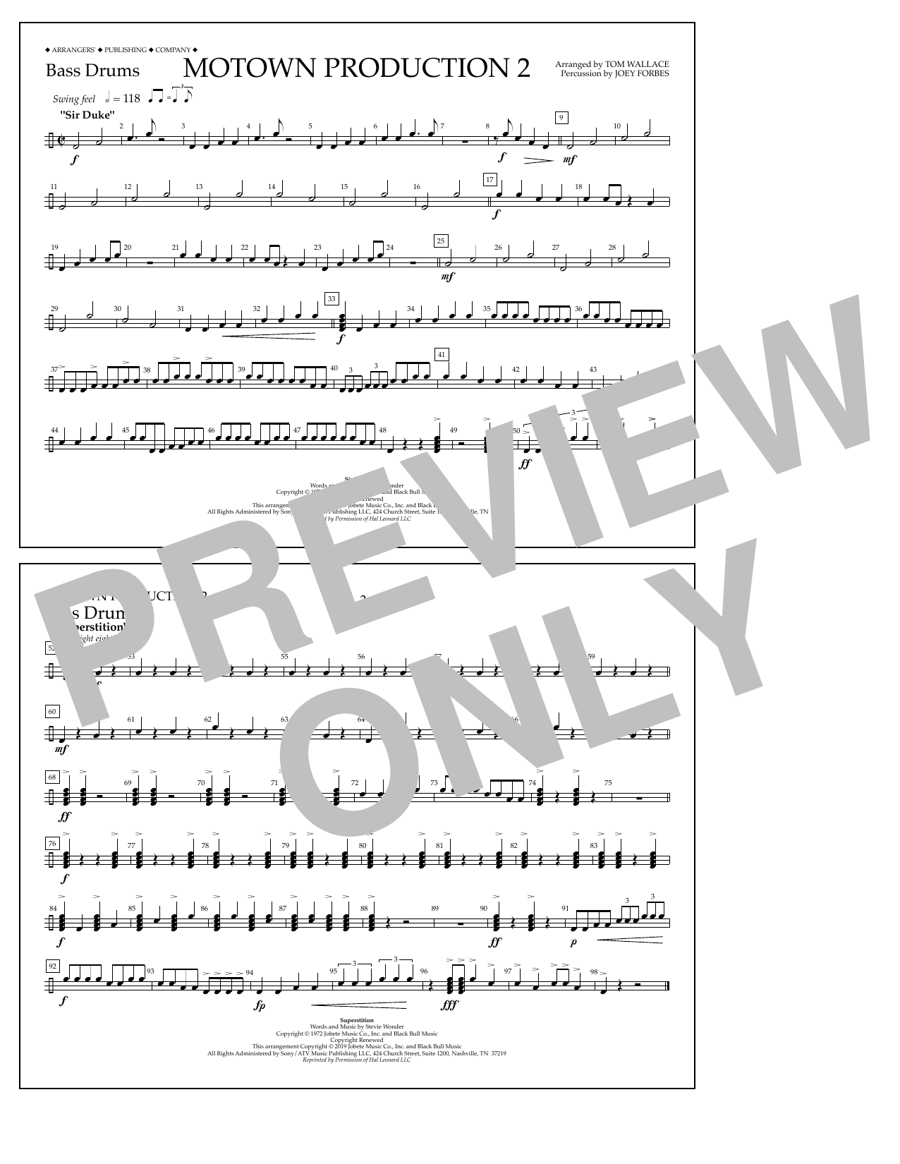 Download Stevie Wonder Motown Production 2 (arr. Tom Wallace) - Bass Drums Sheet Music and learn how to play Marching Band PDF digital score in minutes