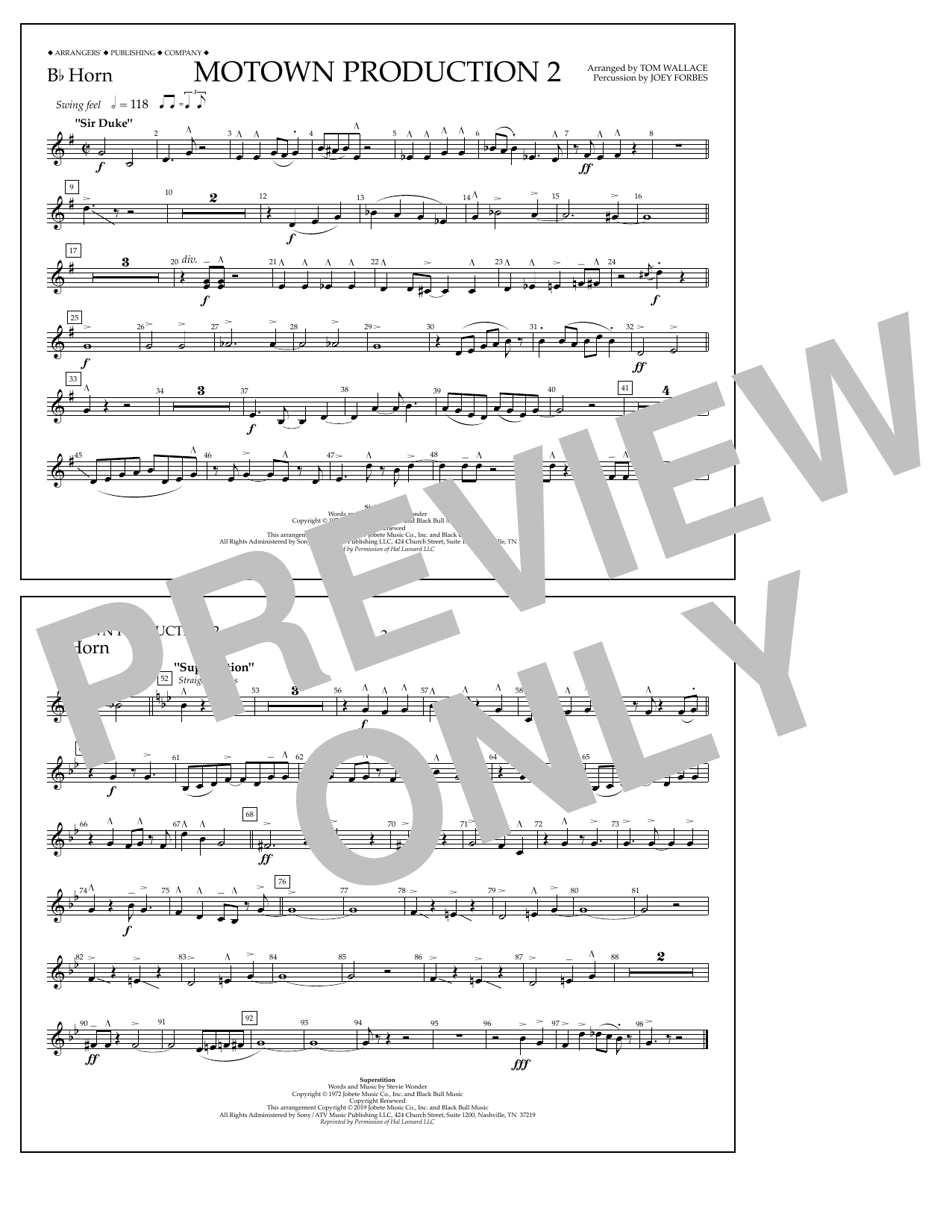 Download Stevie Wonder Motown Production 2 (arr. Tom Wallace) - Bb Horn Sheet Music and learn how to play Marching Band PDF digital score in minutes