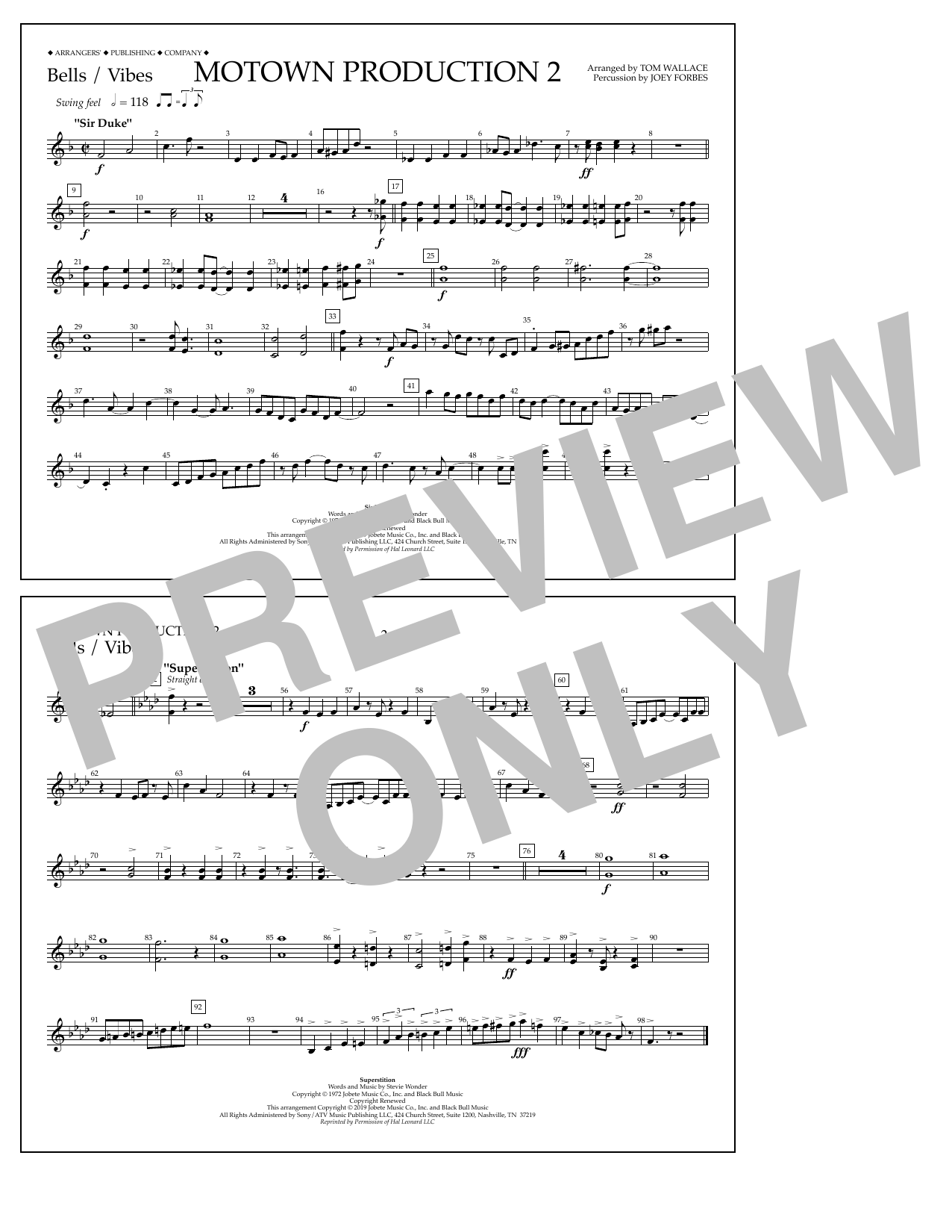Download Stevie Wonder Motown Production 2 (arr. Tom Wallace) - Bells/Vibes Sheet Music and learn how to play Marching Band PDF digital score in minutes