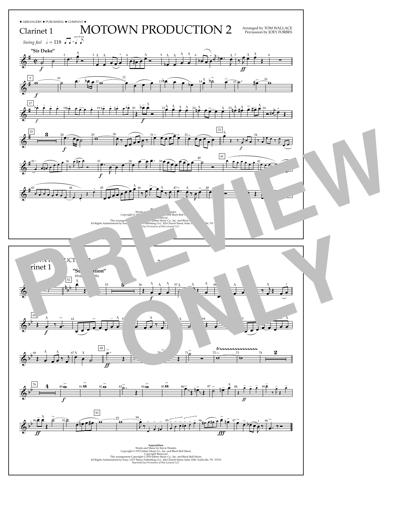 Download Stevie Wonder Motown Production 2 (arr. Tom Wallace) - Clarinet 1 Sheet Music and learn how to play Marching Band PDF digital score in minutes