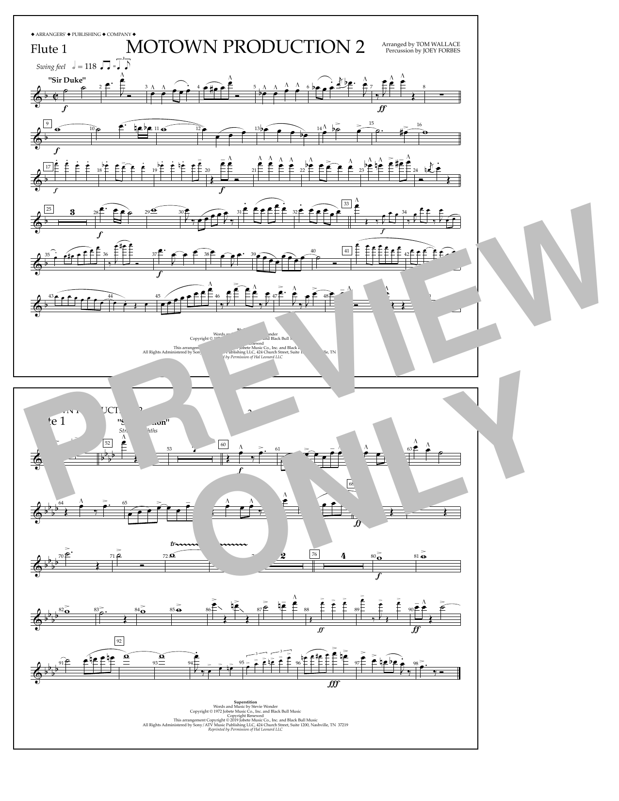 Download Stevie Wonder Motown Production 2 (arr. Tom Wallace) - Flute 1 Sheet Music and learn how to play Marching Band PDF digital score in minutes