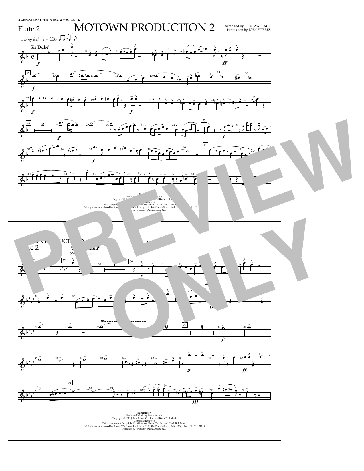 Download Stevie Wonder Motown Production 2 (arr. Tom Wallace) - Flute 2 Sheet Music and learn how to play Marching Band PDF digital score in minutes