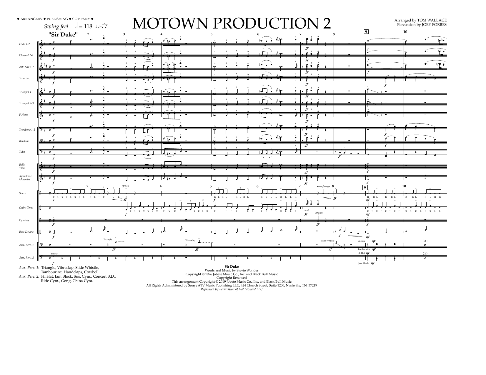 Download Stevie Wonder Motown Production 2 (arr. Tom Wallace) - Full Score Sheet Music and learn how to play Marching Band PDF digital score in minutes