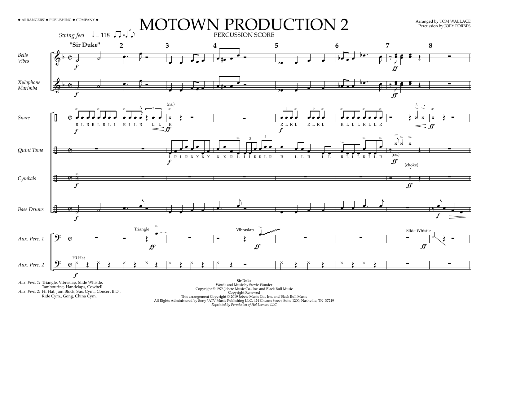 Download Stevie Wonder Motown Production 2 (arr. Tom Wallace) - Percussion Score Sheet Music and learn how to play Marching Band PDF digital score in minutes