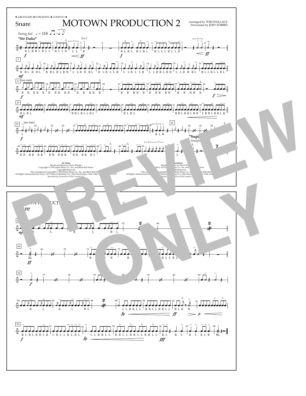Download Stevie Wonder Motown Production 2 (arr. Tom Wallace) - Snare Sheet Music and learn how to play Marching Band PDF digital score in minutes