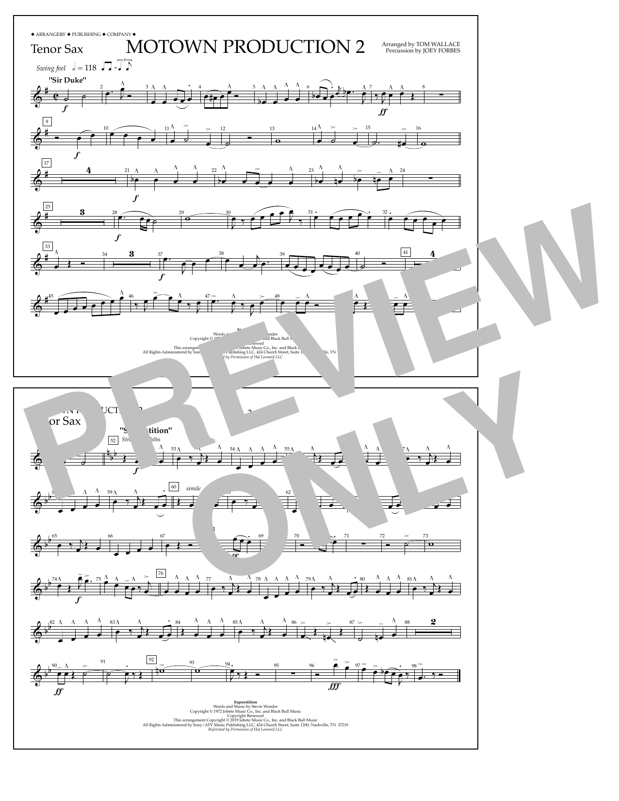 Download Stevie Wonder Motown Production 2 (arr. Tom Wallace) - Tenor Sax Sheet Music and learn how to play Marching Band PDF digital score in minutes