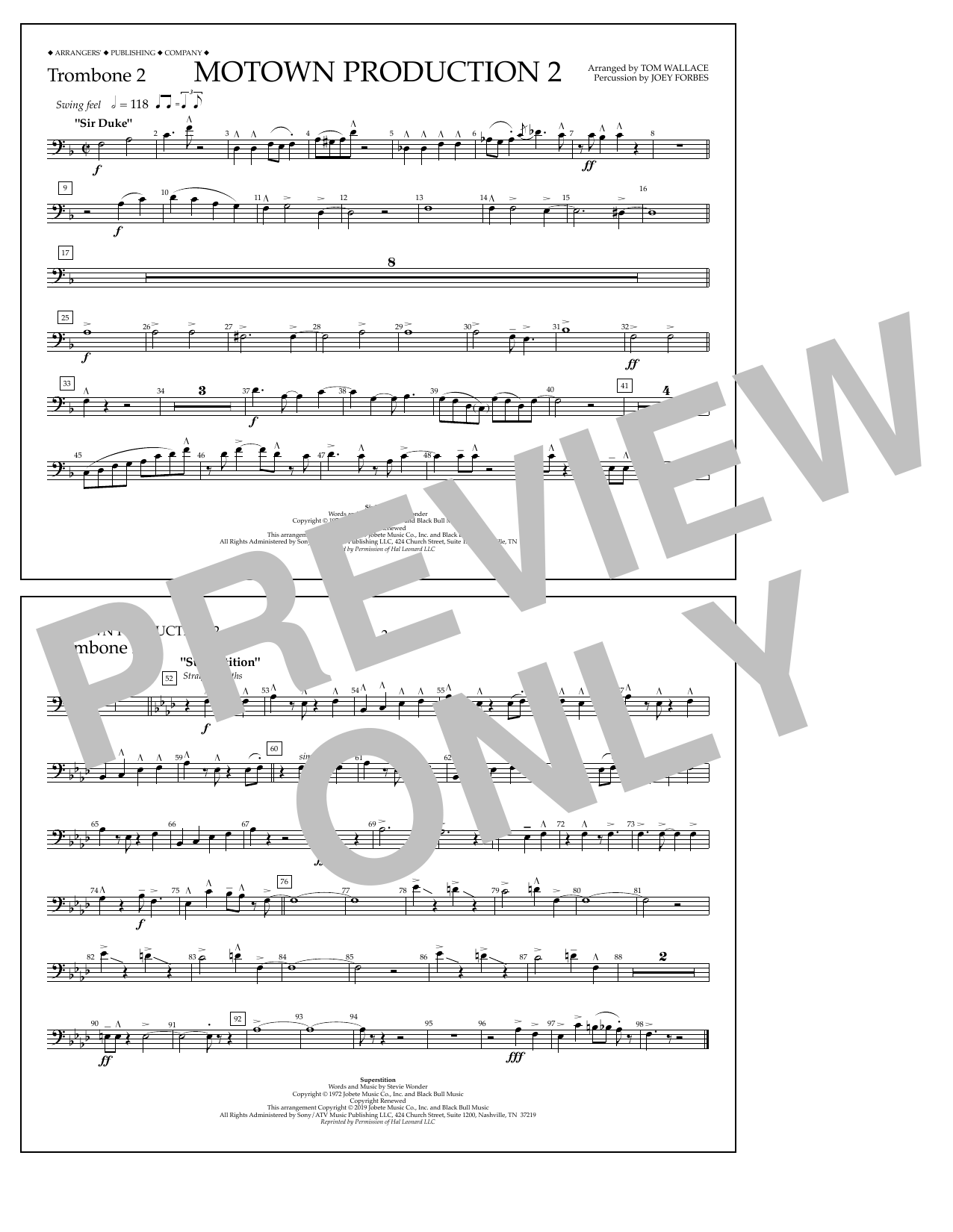 Download Stevie Wonder Motown Production 2 (arr. Tom Wallace) - Trombone 2 Sheet Music and learn how to play Marching Band PDF digital score in minutes