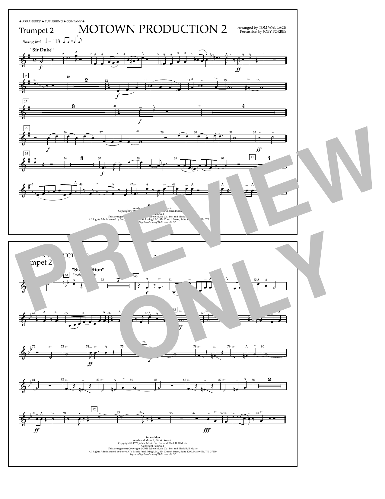 Download Stevie Wonder Motown Production 2 (arr. Tom Wallace) - Trumpet 2 Sheet Music and learn how to play Marching Band PDF digital score in minutes