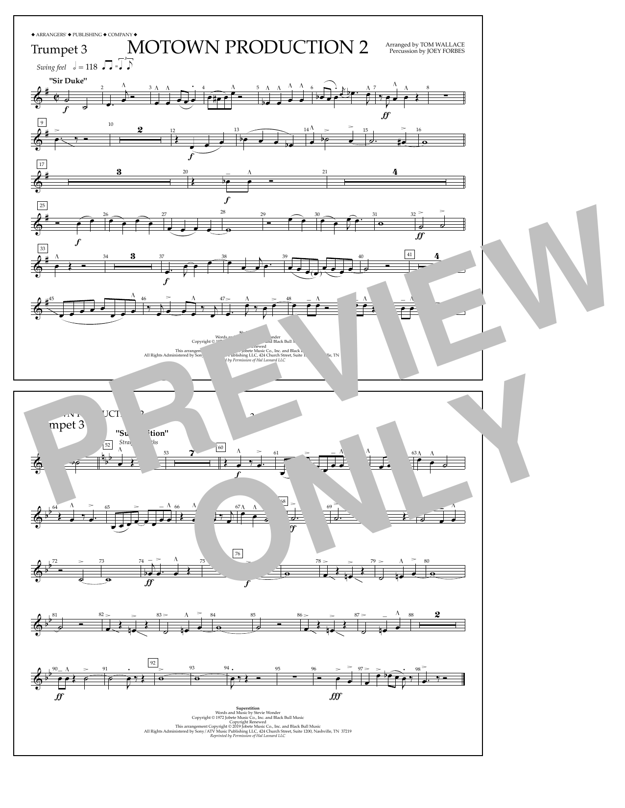 Download Stevie Wonder Motown Production 2 (arr. Tom Wallace) - Trumpet 3 Sheet Music and learn how to play Marching Band PDF digital score in minutes