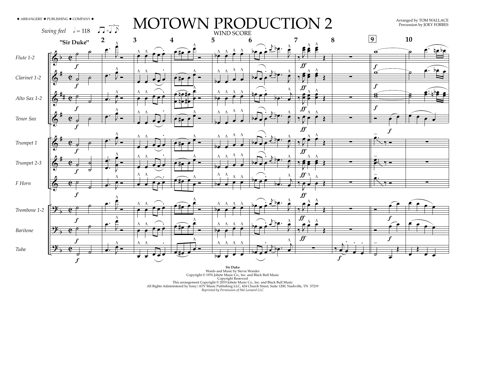Download Stevie Wonder Motown Production 2 (arr. Tom Wallace) - Wind Score Sheet Music and learn how to play Marching Band PDF digital score in minutes