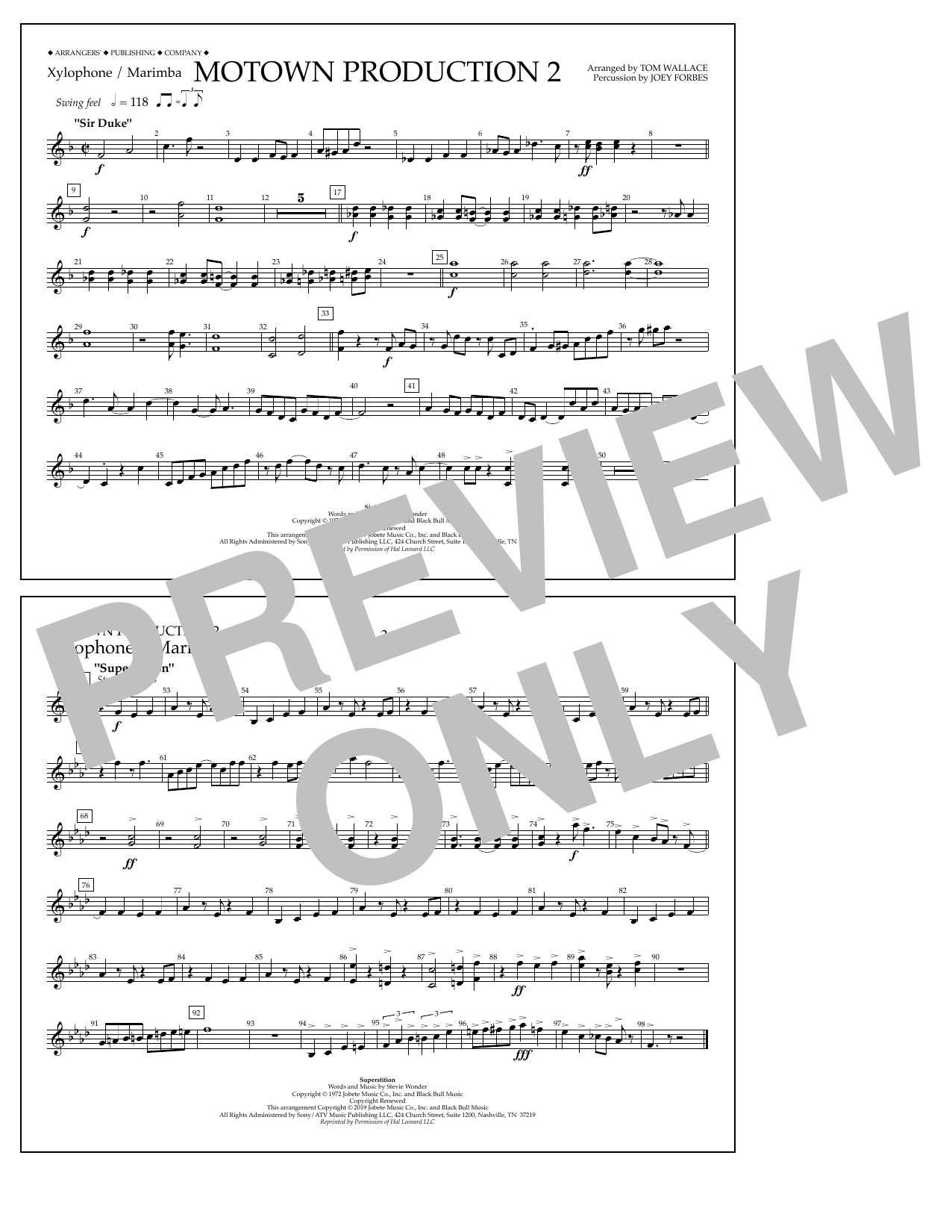Download Stevie Wonder Motown Production 2 (arr. Tom Wallace) - Xylophone/Marimba Sheet Music and learn how to play Marching Band PDF digital score in minutes