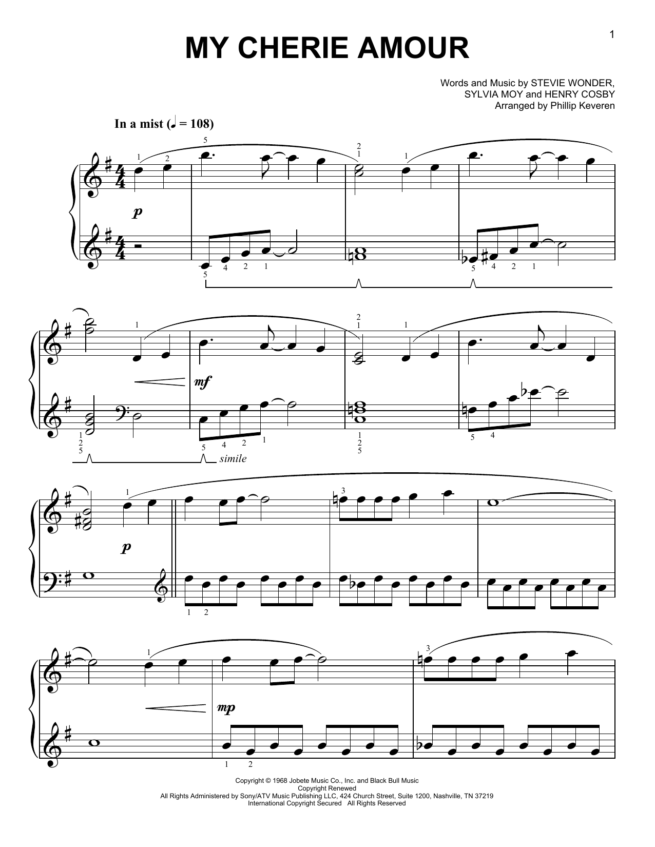 Download Phillip Keveren My Cherie Amour Sheet Music and learn how to play Easy Piano PDF digital score in minutes