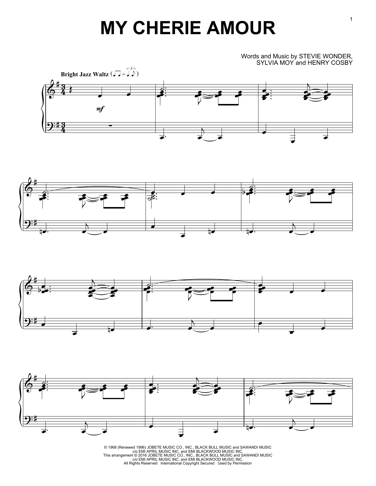 Download Stevie Wonder My Cherie Amour Sheet Music and learn how to play Piano PDF digital score in minutes