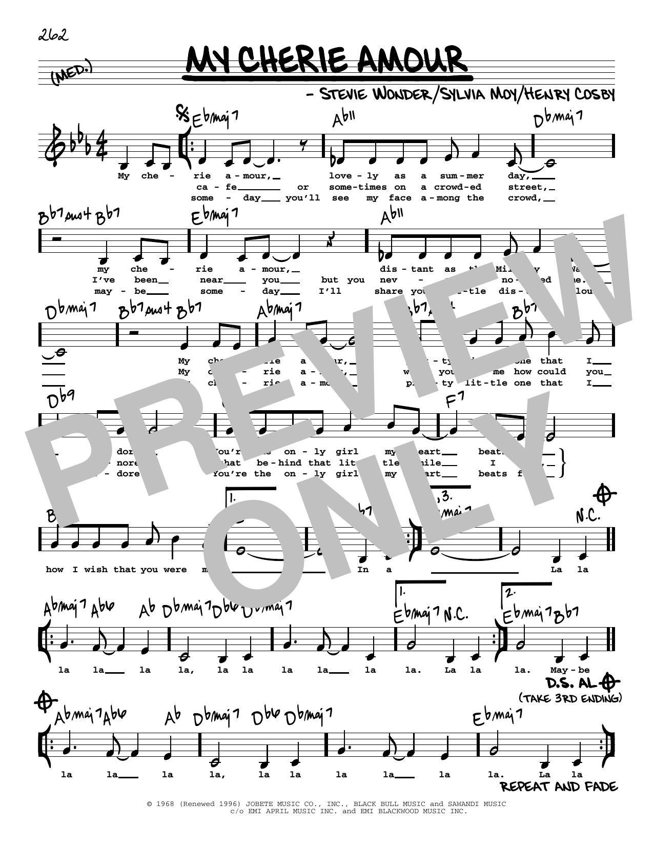 Download Stevie Wonder My Cherie Amour (Low Voice) Sheet Music and learn how to play Real Book – Melody, Lyrics & Chords PDF digital score in minutes