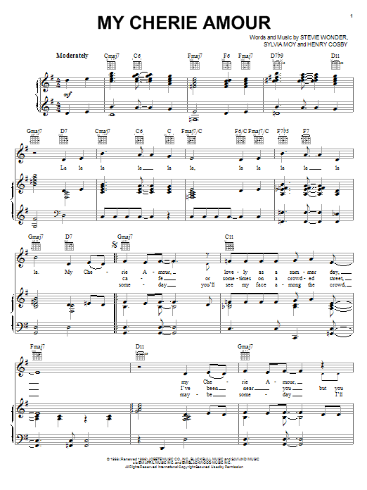 Download Stevie Wonder My Cherie Amour Sheet Music and learn how to play Lyrics & Chords PDF digital score in minutes