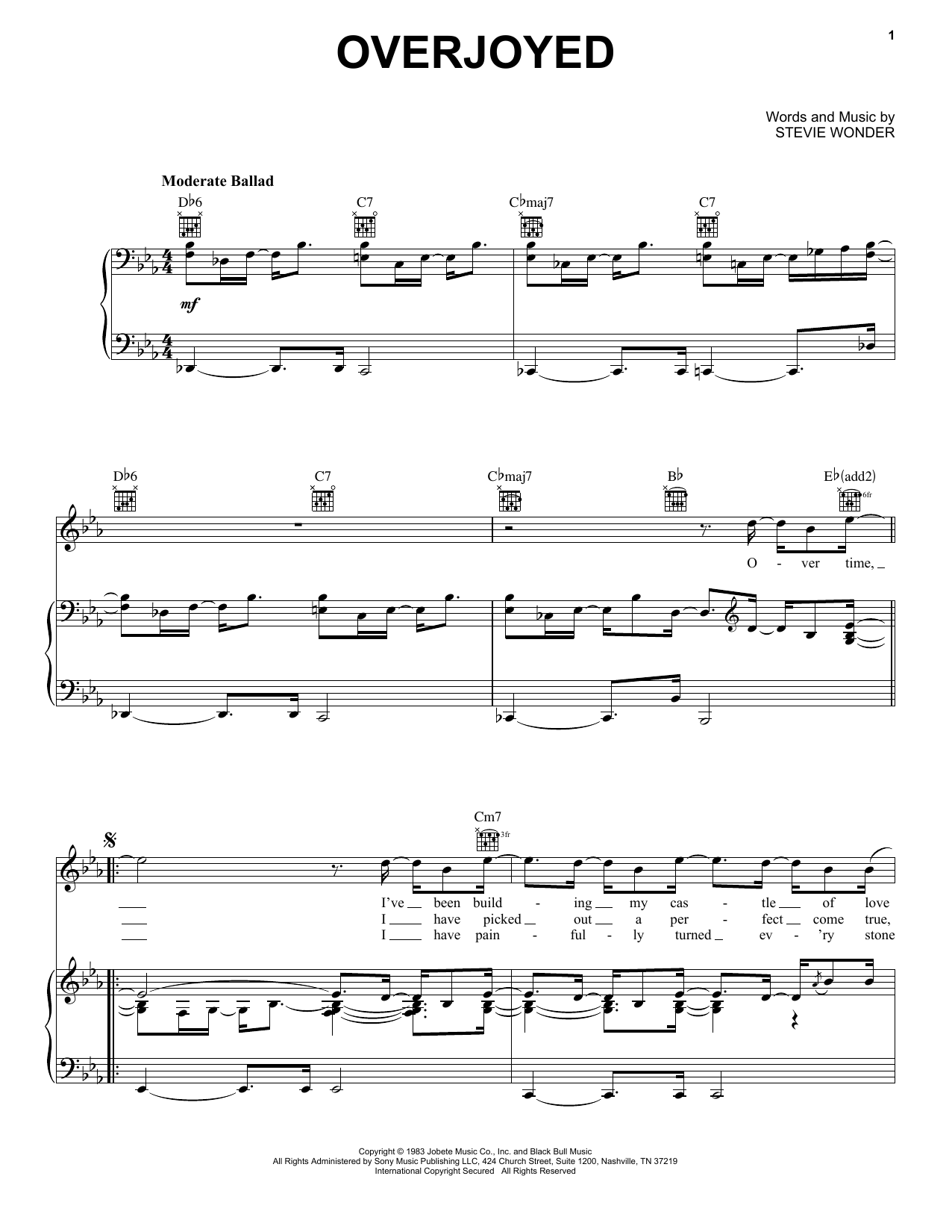 Download Stevie Wonder Overjoyed Sheet Music and learn how to play Keyboard Transcription PDF digital score in minutes