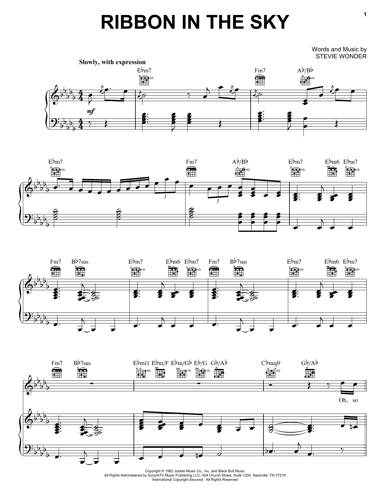 Download Stevie Wonder Ribbon In The Sky Sheet Music and learn how to play Lyrics & Chords PDF digital score in minutes
